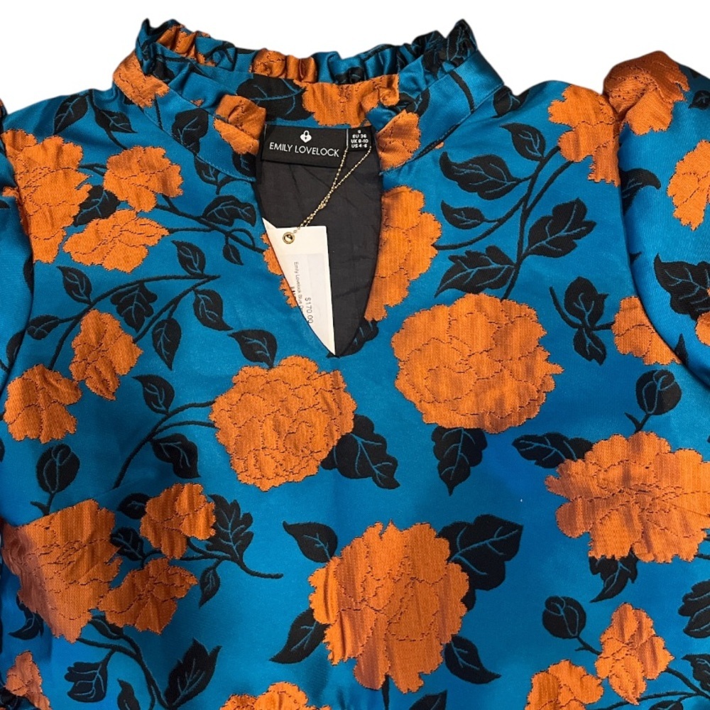 Emily Lovelock New Small Blue and Orange Floral Dress - Picture 11 of 13